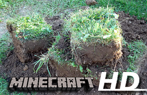 ブロック状の芝生の写真にMINECRAFT HDのロゴ