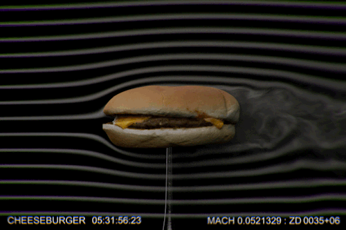 チーズバーガーに煙を使った空力評価